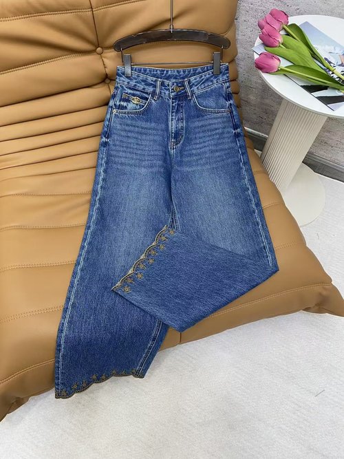 Valentino High-Waisted Jeans with Embroidered Details, Denim Blue