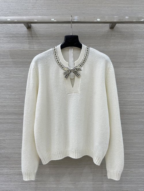 Valentino Sophisticated Blouse with Beaded Bow Collar and Wool Blend, Exquisite Workmanship