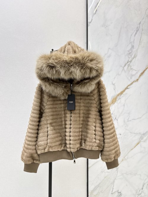 Fendi Luxurious Faux Fox Fur Hooded Coat for Warmth