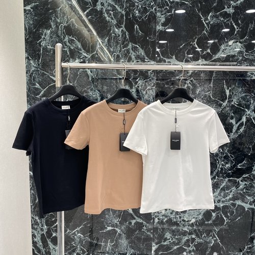 Yves Saint Laurent Beaded Letter Short Sleeve T-shirt for a Fashionable Appearance