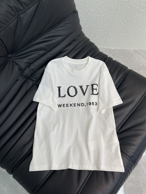 Max Mara Classic Cotton Short-Sleeve T-Shirt with Beaded LOVE Embroidered