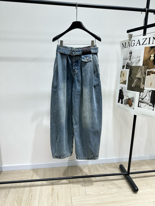 Loewe Low-Waist Ruffled Carrot Jeans with Belt