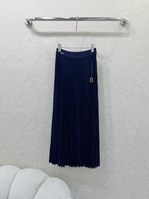 Fendi Elegant Long Pleated Skirt with Dual F Metal Decor