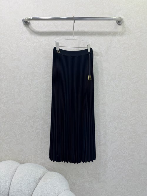 Fendi Elegant Long Pleated Skirt with Dual F Metal Decor