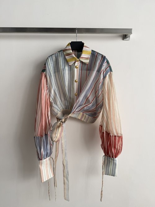 Loro Piana Rebellion Series Striped Blouse with Lantern Sleeves, Chic