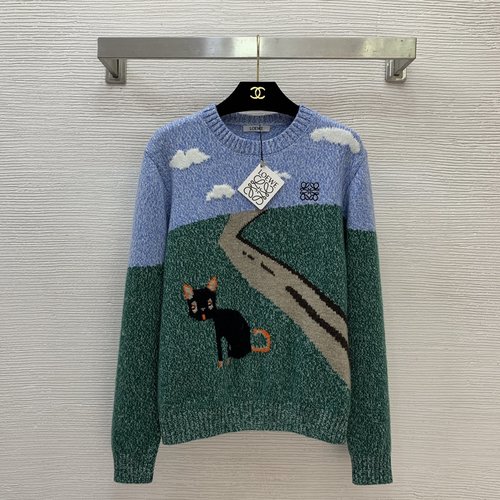 Loewe Customized Cartoon Cat Pattern Wool Sweater