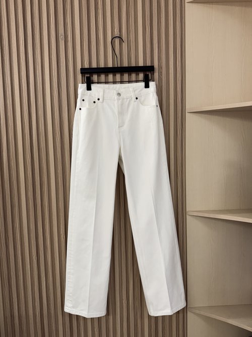 Celine Tricolor Belted Straight Leg Jeans, Slimming