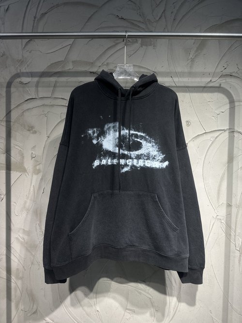 Balenciaga Smoke Circle Print Hooded Sweatshirt with Vintage Wash and Classic Logo