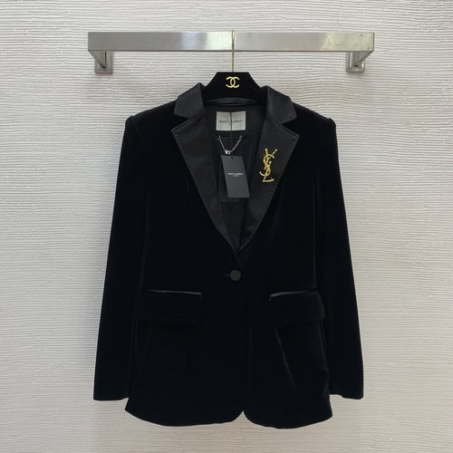 Yves Saint Laurent High-end Customized Velvet Suit with Gold Button and Acetate Trim