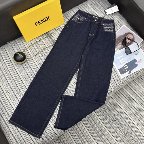 Fendi Fashionable Double F Embroidered Straight Jeans