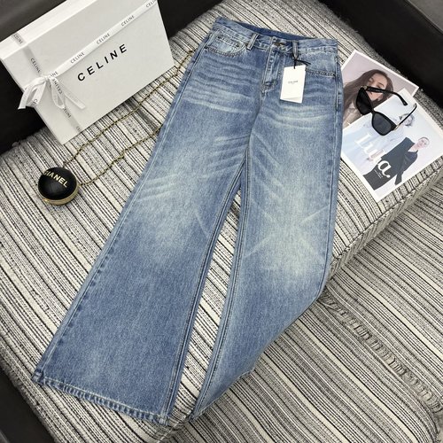 Celine Trendy Flared Jeans with Leather Letter Patch