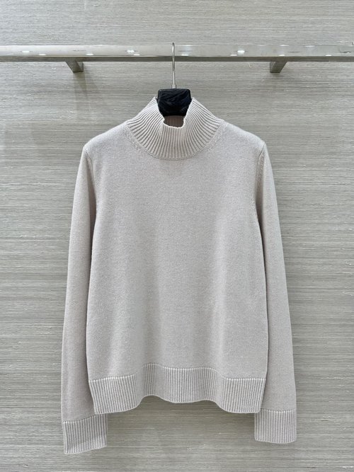 Max Mara High - Collar Cashmere Top with Embossed Logo