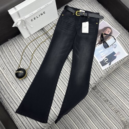Celine Spring Collection: Embroidered Logo Jeans with Belt
