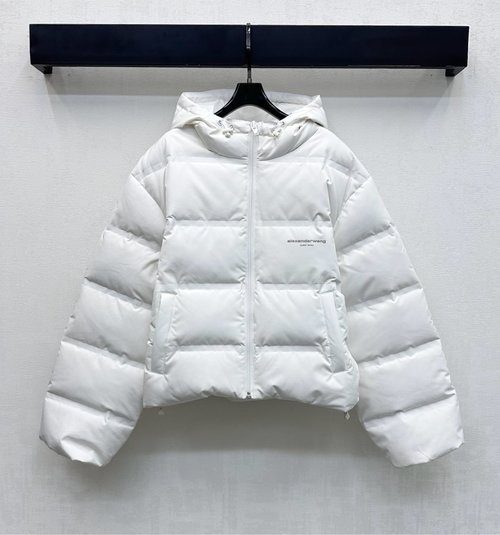 Alexander Wang Zippered Hooded Puffer Jacket with Premium Imported Nylon Fabric