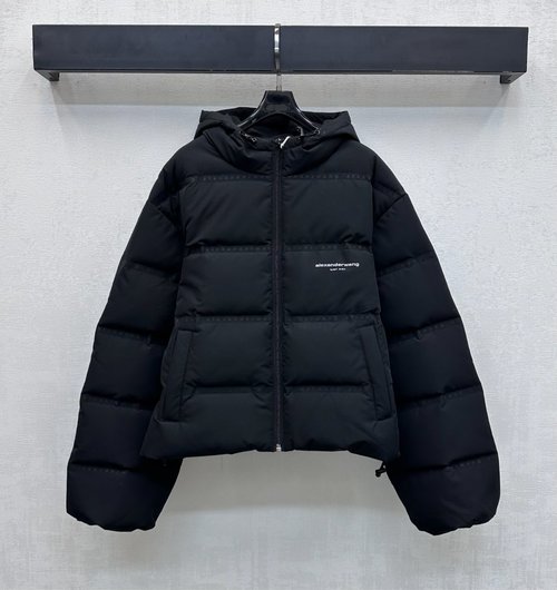 Alexander Wang Imported Nylon Down Jacket with Printed Logo and Drawstring
