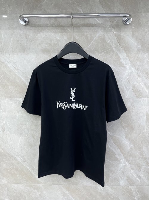 Yves Saint Laurent Exquisite Beaded Embroidered Short-Sleeve T-Shirt for an Elegant Style