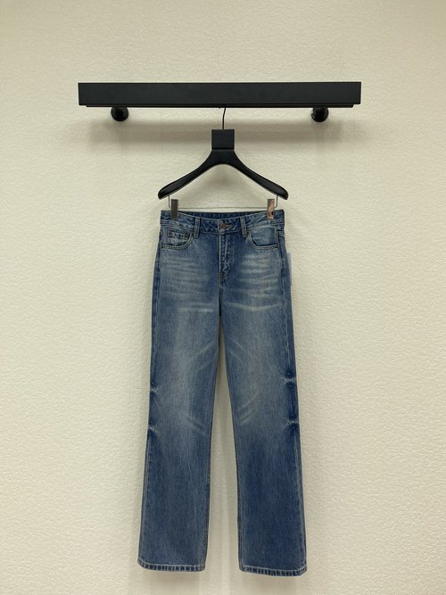 Celine High-waisted Slim Straight Jeans with Leather Logo