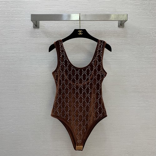 Gucci Slim-Fit U-Neck Jumpsuit with GG Logo & Rhinestones