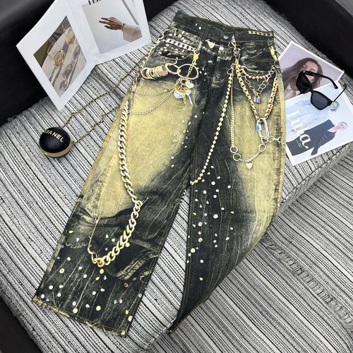 Acne Studios Early Spring: Gold Chain 3D Print Wide-Leg Jeans