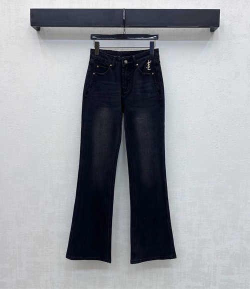 Yves Saint Laurent Stretch Denim Bootcut Jeans with Metal Letter Decoration: Timeless Design