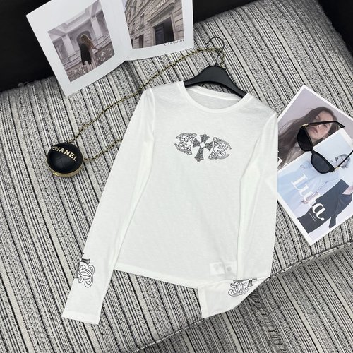 Chrome Hearts Early Spring: Studded Cross Print Tencel Long-Sleeve Top