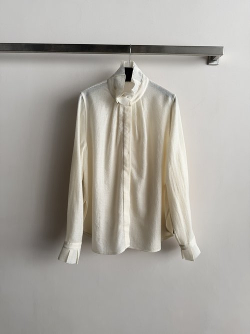 Loro Piana Stand-Collar Long-Sleeve Wool Shirt with Elegant Oriental Charm