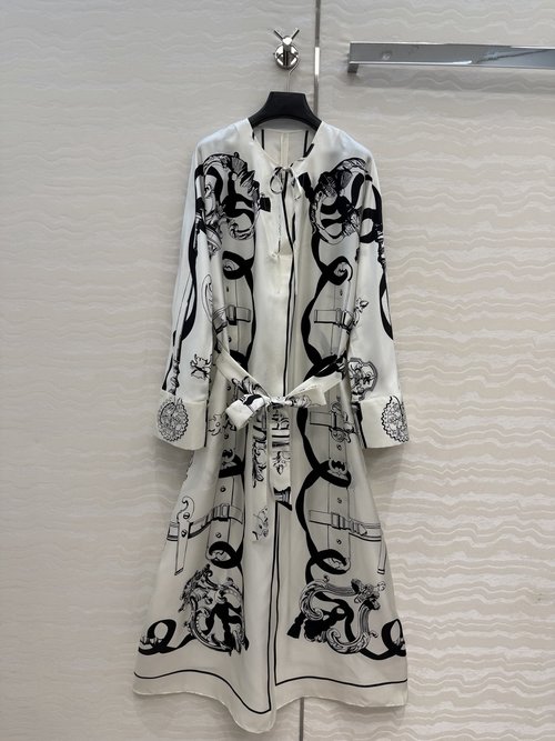 Hermes All - Print Silk Dress with Loose Fit