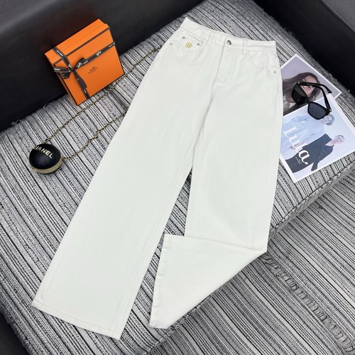 Hermes Denim Straight - Leg Pants with Embroidered Pony Pocket