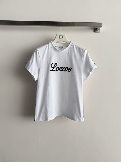 Loro Piana Classic Short Sleeve Tee with Embroidered Logo & Side Stripes