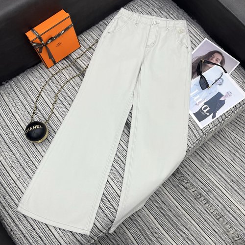 Hermes Embroidered Letter Pocket Jeans with Two Color Choices