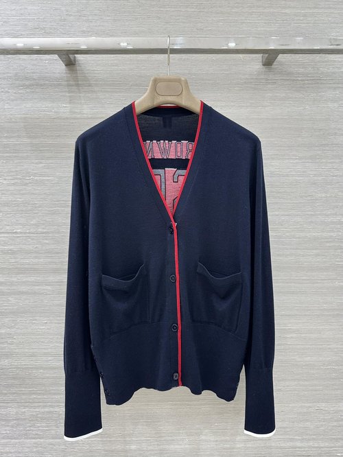 Thom Browne Exclusive Silk and Wool Cardigan with Ribbon Design