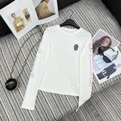 Chrome Hearts Two-Color Cross-Printed Round-Neck Long-Sleeve Top