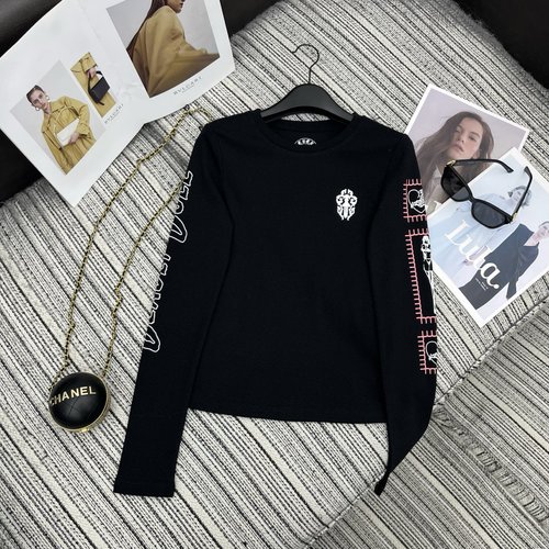 Chrome Hearts Two-Color Cross-Printed Round-Neck Long-Sleeve Top