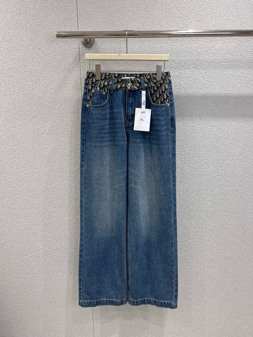 Dior Colored Stitching Waist Straight - leg Vintage Jeans