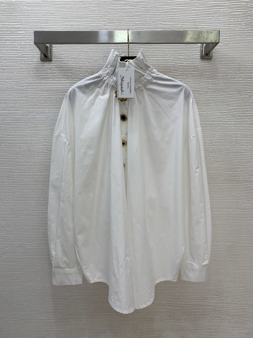 Schiaparelli Gem-Buttoned Petal-collar Cotton Long-sleeve Shirt