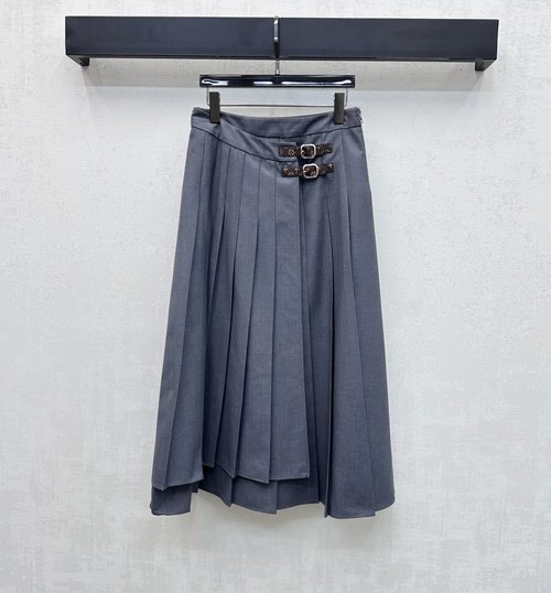 Louis Vuitton Imported Cotton Belted Asymmetric Pleated Skirt