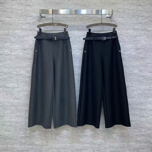 Valentino Black and Grey Wide-Leg Trousers for Commute