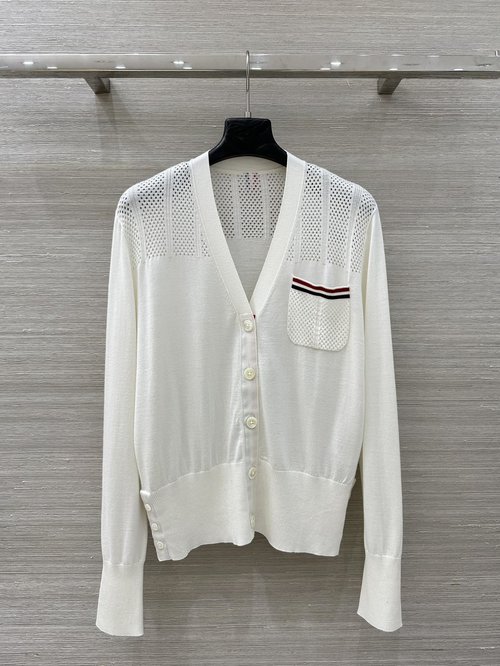 Thom Browne Exclusive Silk-Wool Open Cardigan with Classic Webbing Design