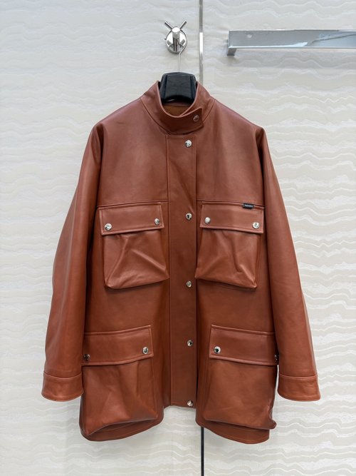 Prada High-end Single Long Leather Motorcycle Jacket