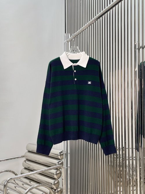 Celine Collared Stripe Knitted Polo Top