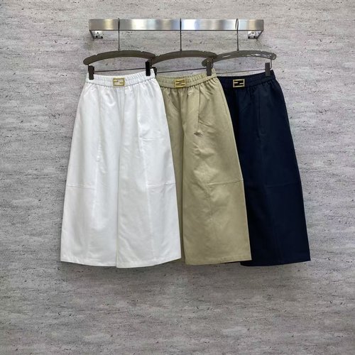 Fendi Casual Wide-leg Cotton Trousers with Metal Buckle