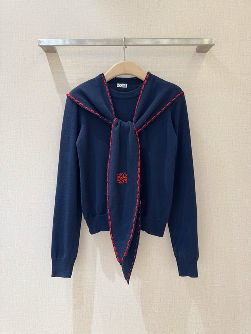 Loewe Navy Collar Knitwear with Adjustable Shawl Strap