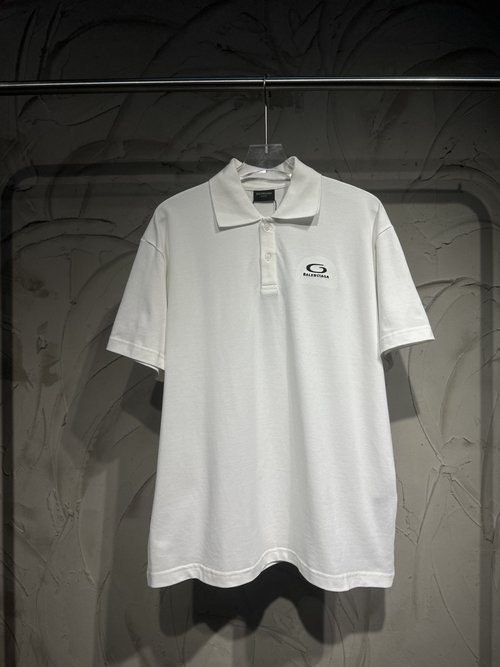 Balenciaga Loop Sports Icon Embroidered Short Sleeve Polo in Black and White