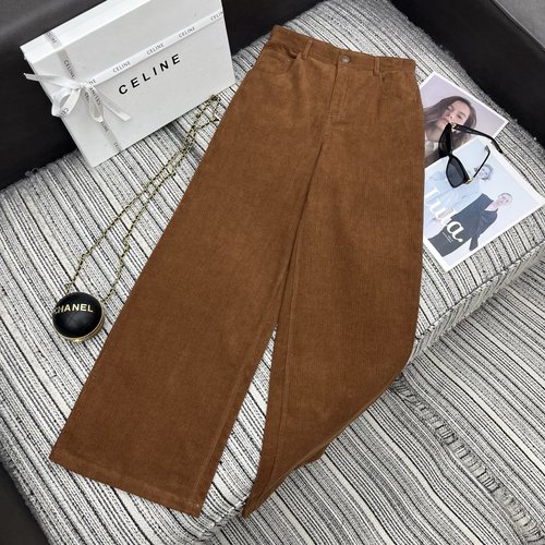 Celine CEL Corduroy Wide Leg Pants with Letter Tag