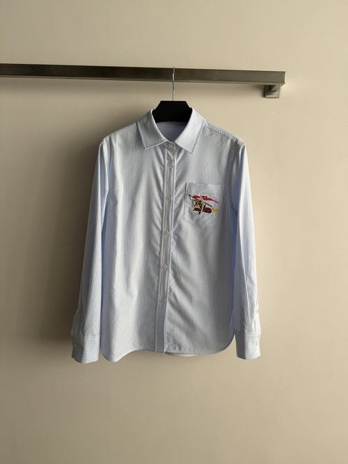 Loro Piana Blue and White Striped Shirt with Knight Embroidery