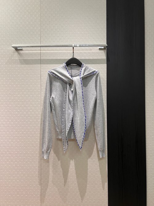 Loewe College-style Knit Top with Ribbon and Scarf Decoration