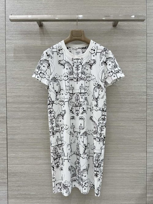Hermes Exclusive Ferronnerie Remix Printed Cotton T-shirt Dress
