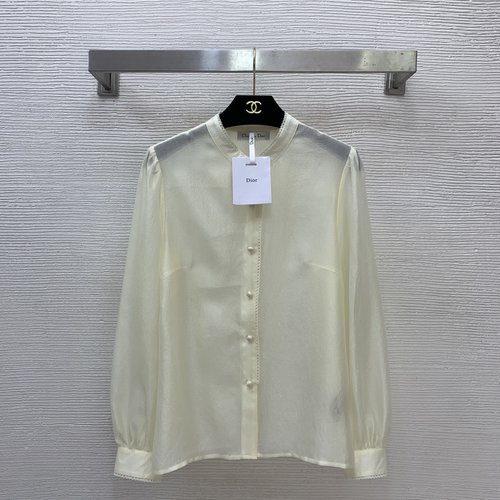 Dior High-end Tencel Blend Sequined Lace Long-sleeved Shirt