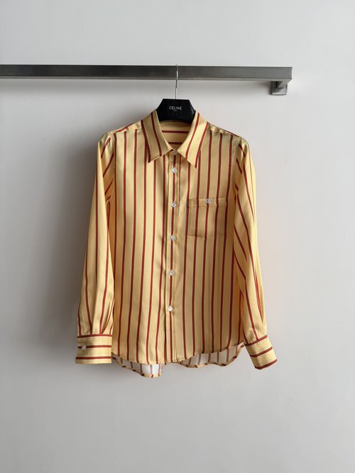 Celine Yellow & Red Striped Silk Shirt: Simple & Distinctive