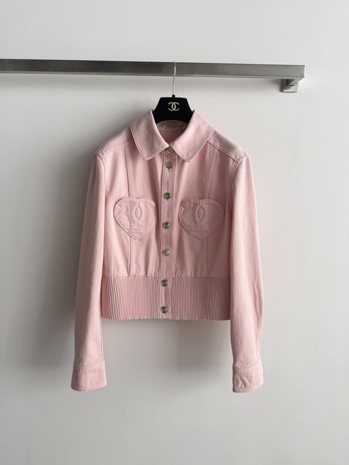 Chanel Chic Short Denim Jacket with Heart-Shaped Pockets
